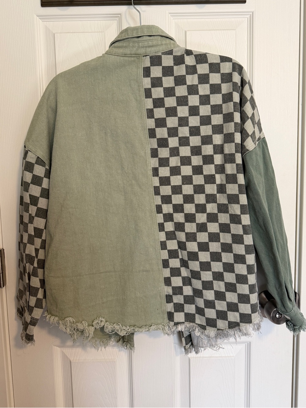 Davi & Dani Green Checkerboard Grunge Denim Oversized Jacket Size S Streetwear - Picture 5 of 7